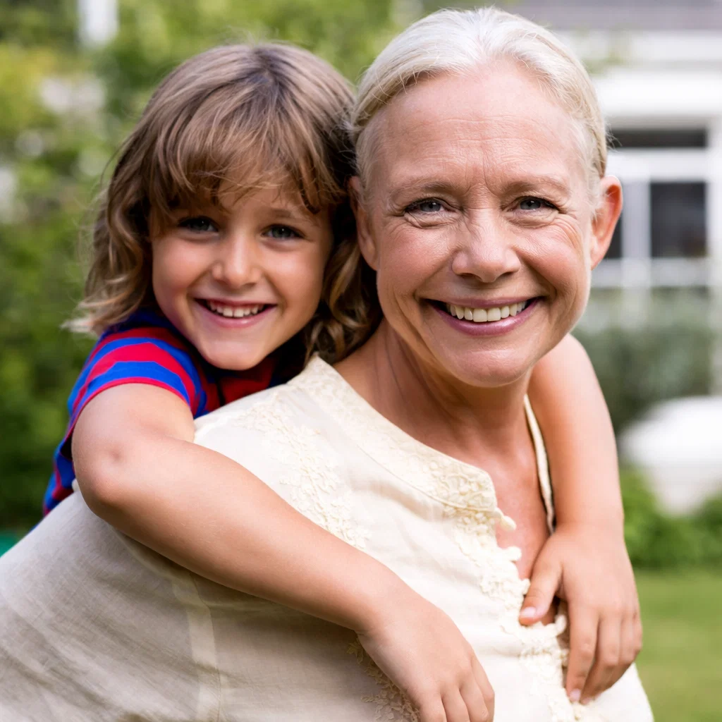 Grandmother hugging grandchild — memory restored with Memopezil